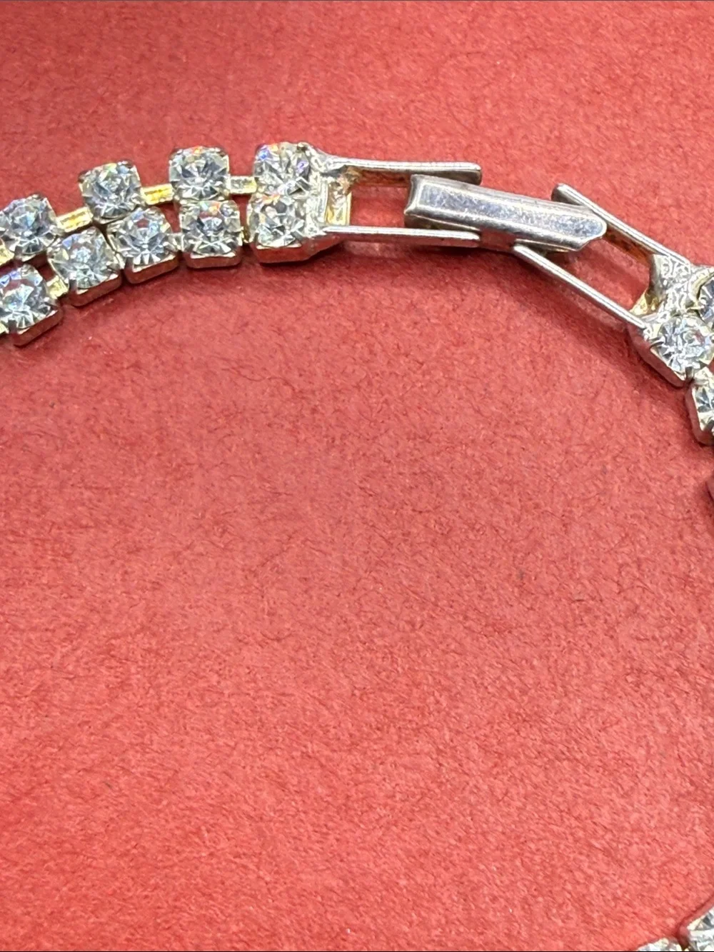 Vintage Gold-Tone Clear Crystal Double Row Tennis Bracelet prong set station